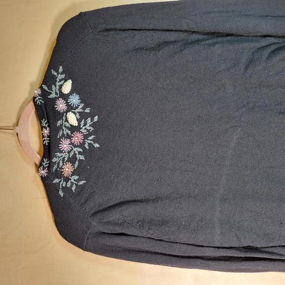 Vintage 1960s Black Embroidered Beaded Lined Wool Cardigan Women Sz 42 EU/XL US - Picture 7 of 11